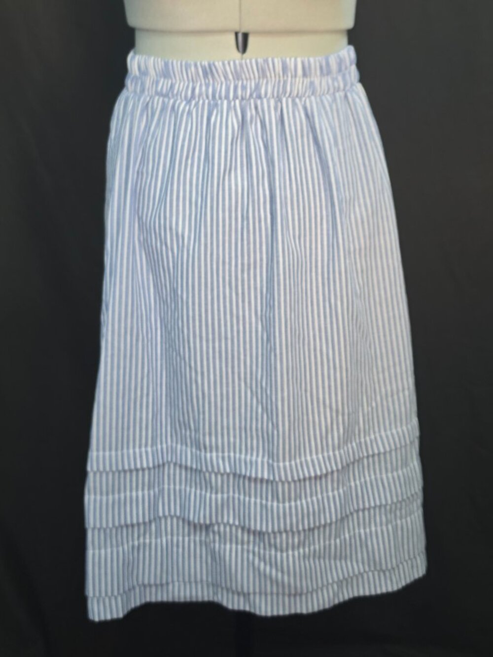 Faith & Joy Blue & White Striped Tiered Midi Skirt | Petite Small
